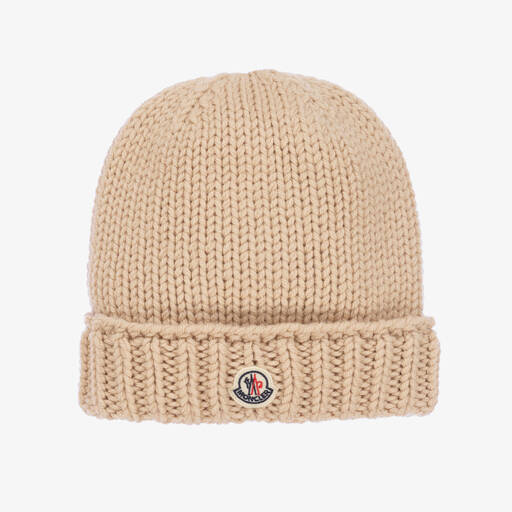 Moncler Enfant-Girls Beige Wool Knit Beanie Hat | Childrensalon