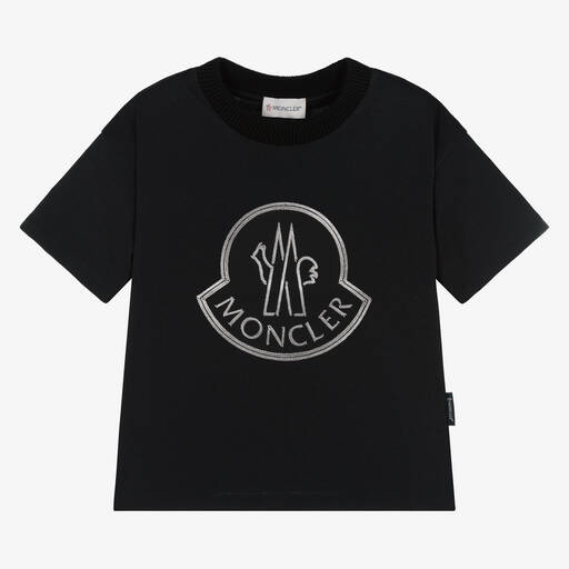 Moncler Enfant-Girls Black Cotton T-Shirt | Childrensalon