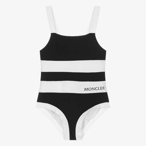 Moncler Enfant-Girls Black & Ivory Striped Swimsuit | Childrensalon