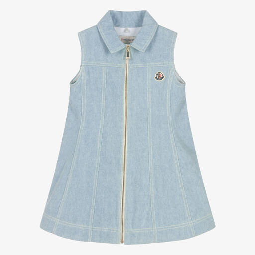 Moncler Enfant-Girls Blue Zip-Up Denim Dress | Childrensalon