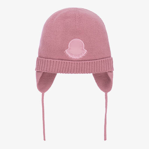 Moncler Enfant-Розовая шерстяная шапка с аппликацией | Childrensalon