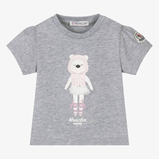 Moncler Enfant-Girls Grey Cotton Ballerina Bear T-Shirt | Childrensalon