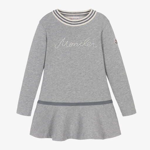 Moncler Enfant-Girls Grey Cotton Jersey Dress | Childrensalon