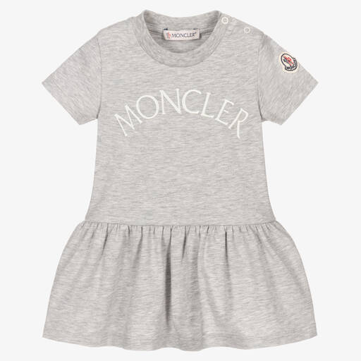 Moncler Enfant-Girls Grey Cotton Logo Dress | Childrensalon