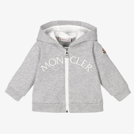 Moncler Enfant-Girls Grey Cotton Zip-Up Logo Top | Childrensalon
