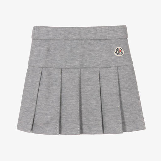 Moncler Enfant-Girls Grey Wool Pleated Skirt | Childrensalon