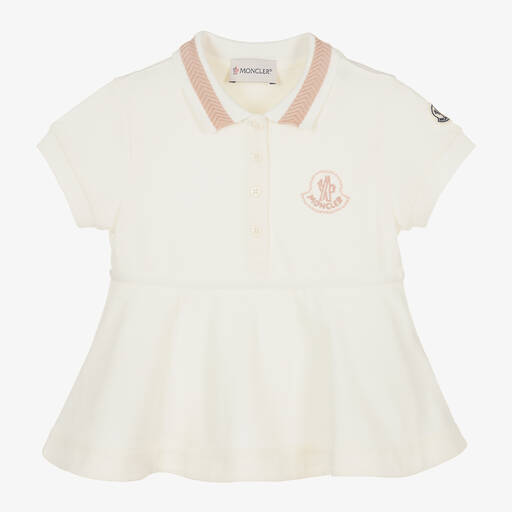Moncler Enfant-Girls Ivory Cotton Peplum Polo Shirt | Childrensalon