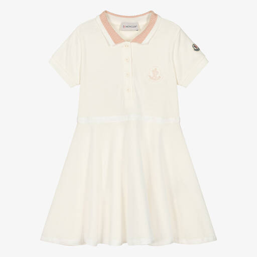 Moncler Enfant-Girls Ivory Cotton Polo Dress | Childrensalon
