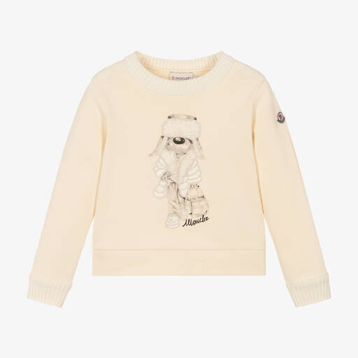 Moncler Enfant-Girls Ivory Cotton Teddy Mascot Sweatshirt | Childrensalon