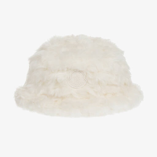 Moncler Enfant-Girls Ivory Fluffy Faux Fur Hat | Childrensalon