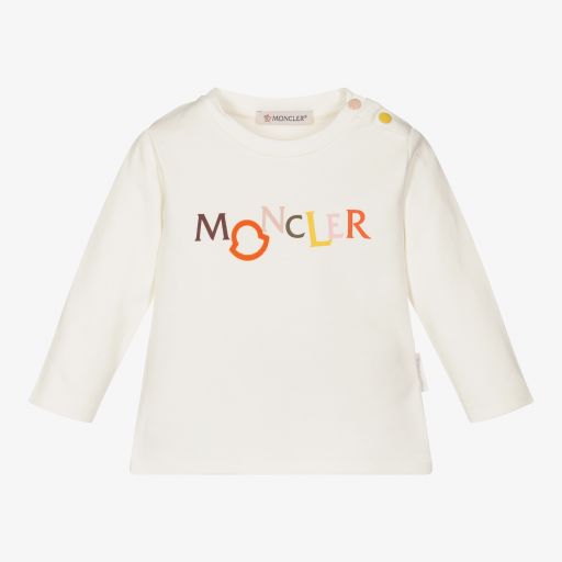 Moncler Enfant-توب أطفال بناتي قطن لون عاجي | Childrensalon