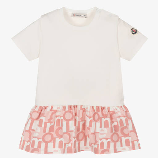 Moncler Enfant-Girls Ivory & Pink Cotton Dress | Childrensalon