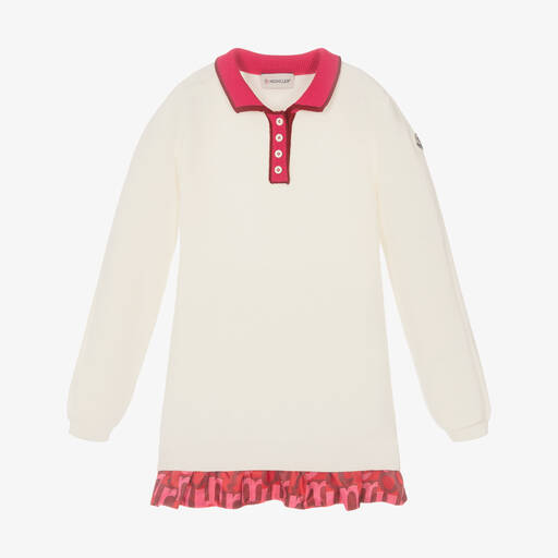 Moncler Enfant-Girls Ivory & Pink Knitted Cotton Dress | Childrensalon