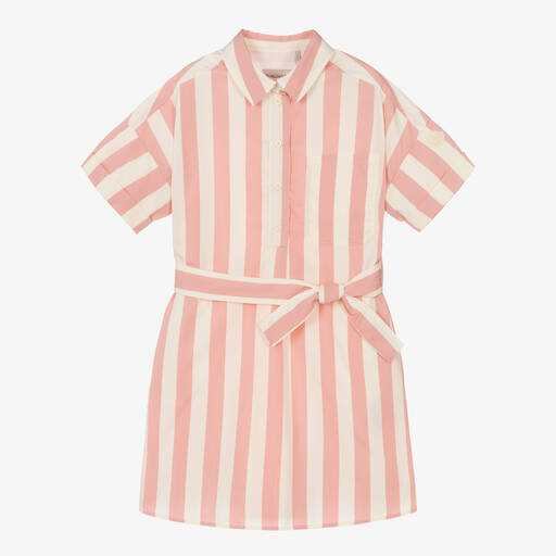 Moncler Enfant-Girls Ivory & Pink Striped Cotton Dress | Childrensalon