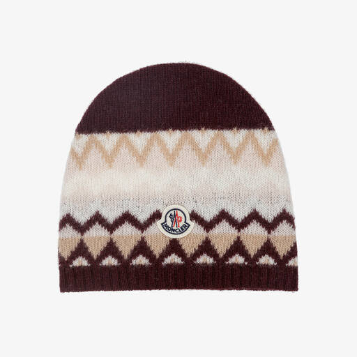 Moncler Enfant-Girls Ivory & Red Wool Fair Isle Beanie Hat | Childrensalon