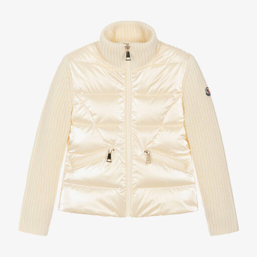 Moncler Enfant-Girls Ivory Wool & Down Zip-Up Top | Childrensalon