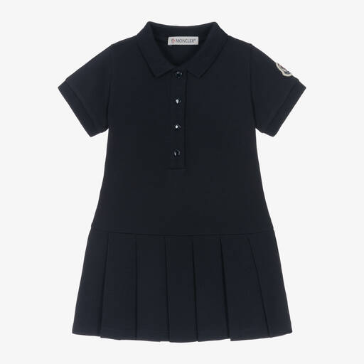 Moncler Enfant-Girls Navy Blue Cotton Piqué Polo Dress | Childrensalon
