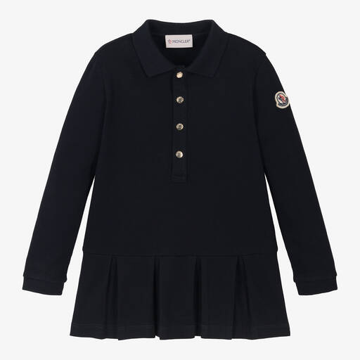 Moncler Enfant-Girls Navy Blue Cotton Polo Dress | Childrensalon