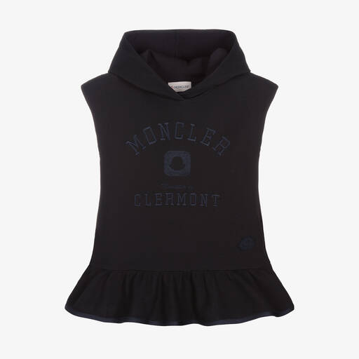 Moncler Enfant-Girls Navy Blue Logo Hooded Dress | Childrensalon