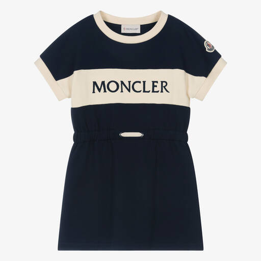 Moncler Enfant-Girls Navy Blue Organic Cotton Dress | Childrensalon