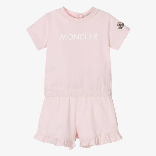 Moncler Enfant-Girls Pale Pink Cotton Playsuit | Childrensalon