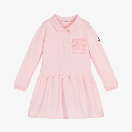 Moncler Enfant-Girls Pale Pink Logo Polo Dress | Childrensalon
