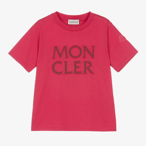 Moncler Enfant-Girls Pink Cotton 3D Logo T-Shirt | Childrensalon