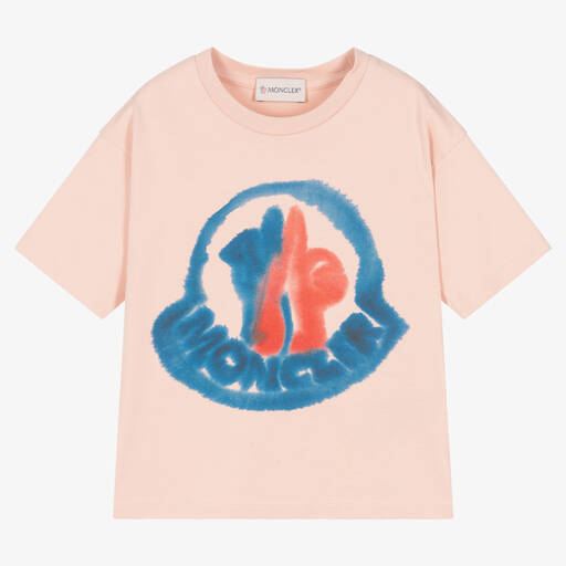 Moncler Enfant-Girls Pink Cotton Logo T-Shirt | Childrensalon