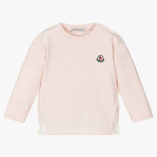 Moncler Enfant-Girls Pink Cotton Logo Top | Childrensalon