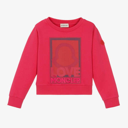 Moncler Enfant-Girls Pink Cotton Love Logo Sweatshirt | Childrensalon