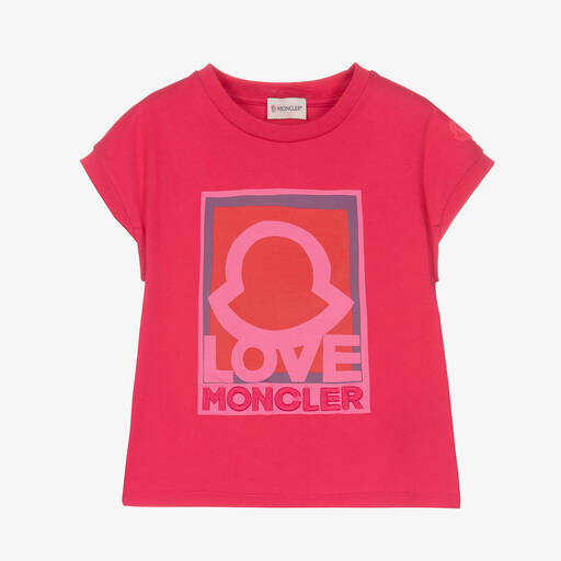 Moncler Enfant-T-shirt rose en coton Love fille  | Childrensalon