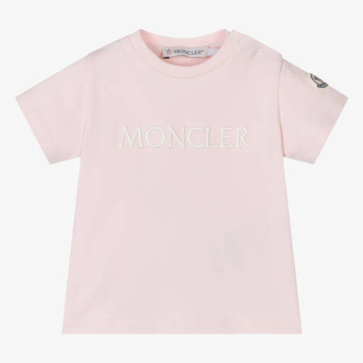 Moncler Enfant-Girls Pink Embroidered Cotton T-Shirt | Childrensalon