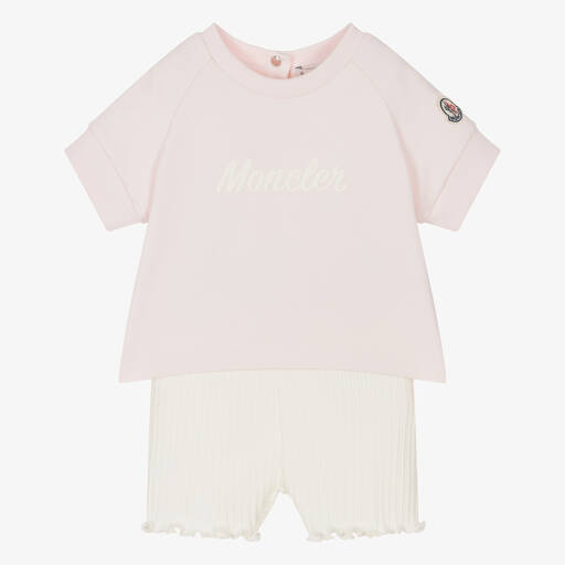 Moncler Enfant-Girls Pink & Ivory Cotton Shorts Set | Childrensalon