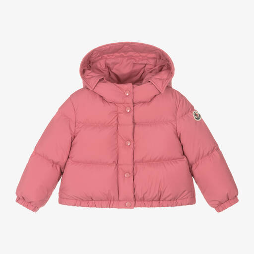 Moncler Enfant-Girls Pink Laurie Hooded Puffer Jacket | Childrensalon