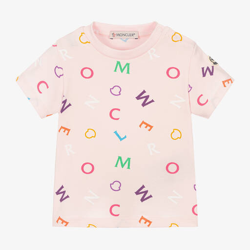Moncler Enfant-Girls Pink & Multi Logo T-Shirt | Childrensalon