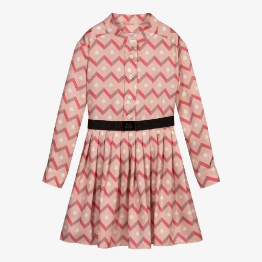 Moncler Enfant-Розовое атласное платье-рубашка для девочек | Childrensalon