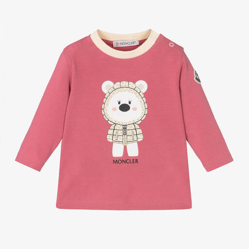 Moncler Enfant-Girls Pink Teddy Bear Cotton Top | Childrensalon