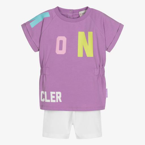 Moncler Enfant-Girls Purple Cotton Shorts Set | Childrensalon