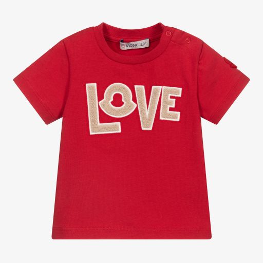 Moncler Enfant-Girls Red Love T-Shirt | Childrensalon