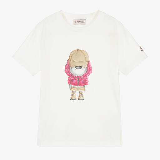 Moncler Enfant-Girls White Cotton Dog T-Shirt | Childrensalon
