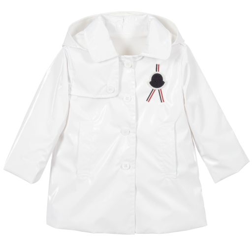 Moncler Enfant-Girls White Logo Raincoat | Childrensalon