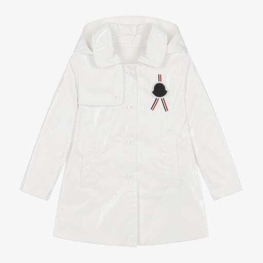 Moncler Enfant-Girls White Logo Raincoat | Childrensalon