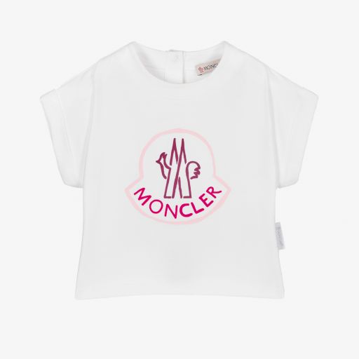 Moncler Enfant-Girls White Logo T-Shirt | Childrensalon