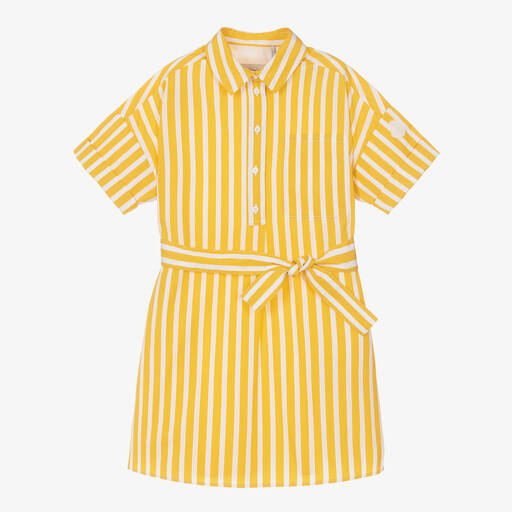 Moncler Enfant-Girls Yellow Striped Cotton Dress | Childrensalon