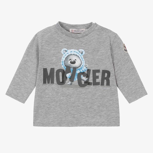 Moncler Enfant-Grey Marl Cotton Bear Top | Childrensalon