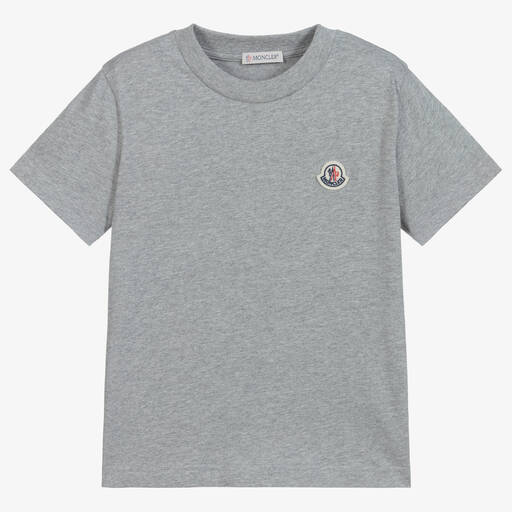 Moncler Enfant-Grau meliertes Baumwoll-T-Shirt | Childrensalon