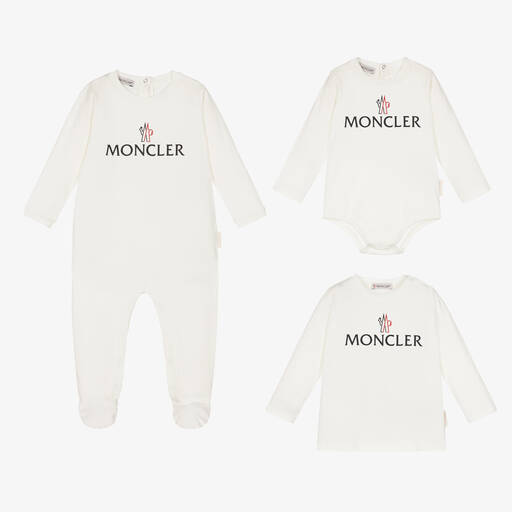 Moncler Enfant-Ivory Cotton Babysuit Set | Childrensalon