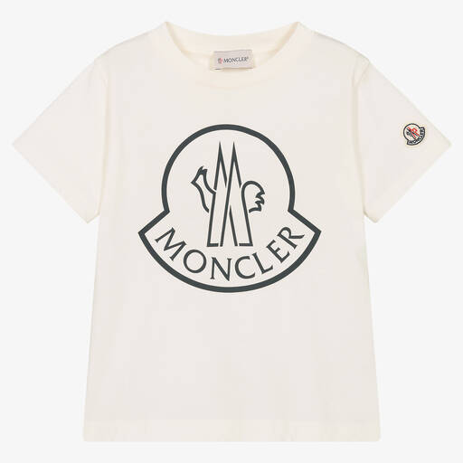 Moncler Enfant-T-shirt ivoire en coton  | Childrensalon