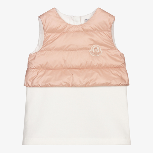 Moncler Enfant-Кремовое платье с розовым пуховым верхом | Childrensalon