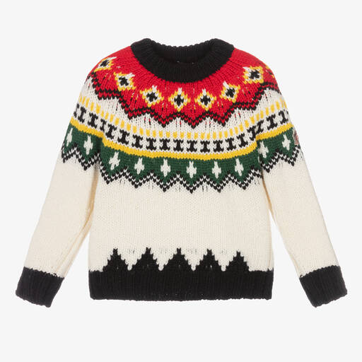 Moncler Enfant-Ivory Wool Knit Fair Isle Sweater | Childrensalon